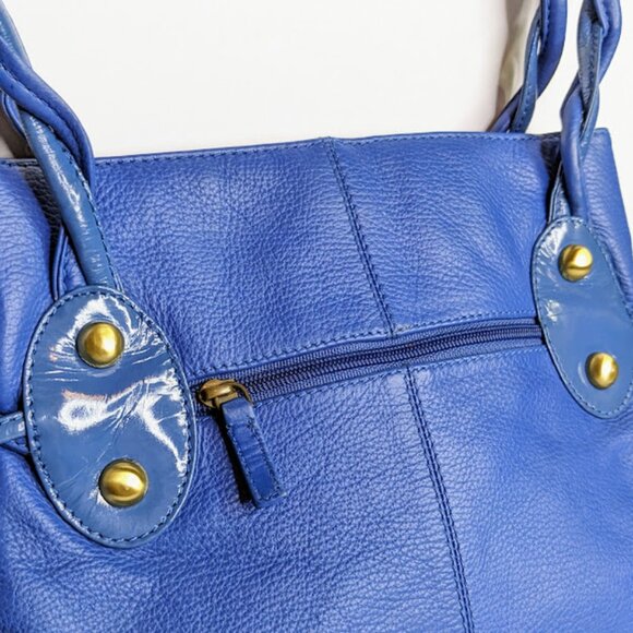 Michael Rome Italian Leather Shoulder Bag Blue Pebbled Handbag with Tassels - Picture 5 of 10